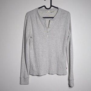 Levis Womens Thermal Henley Small Jakob Gray Waffle Knit Long Sleeve